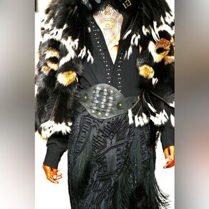 Ralph Lauren Collection Fall 2016 Black Textural Fringe Hi-Lo Skirt